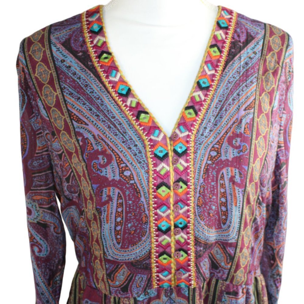 Soft Surroundings Mira Purple Paisley Hand Beaded Embroidered Dress Size Medium - Picture 7 of 12